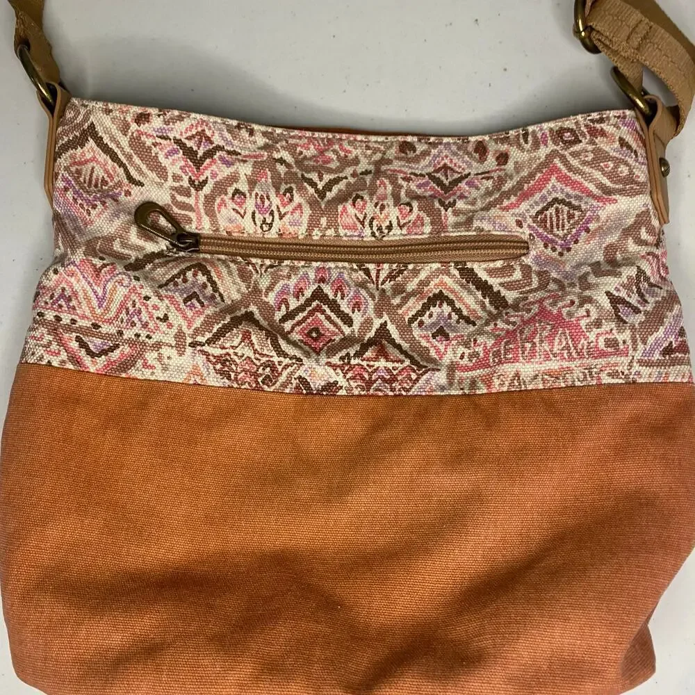 Sakroots Crossbody Shoulder Bag Brown Pink Siena Artist Circle Soft Bucket
